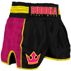 Calças muay thai Buddha retro premium (preto/rosa)