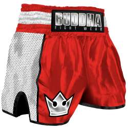 Calções kick boxe Buddha retro premium (vermelho/branco)