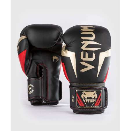 Luvas de boxe Venum elite preto vermelho dourado